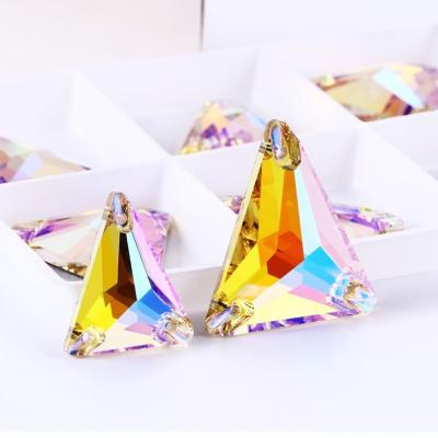 China 2020 Popular Thin Xiaopu Triangle Shinning Long Glass Sew On Rhinestone For Wedding Dress Decoration for sale