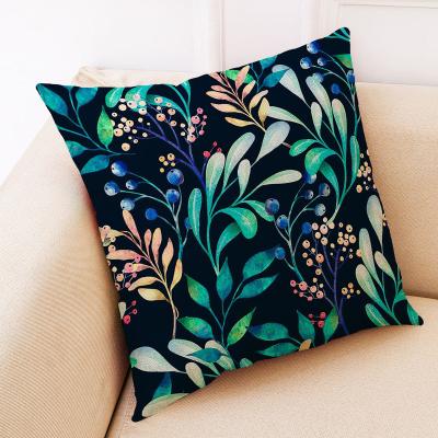 China Custom Factory Logo Dark Blue Pillow Case Digital Printing Anti-Static Leaves Cover High Quality Tile for sale