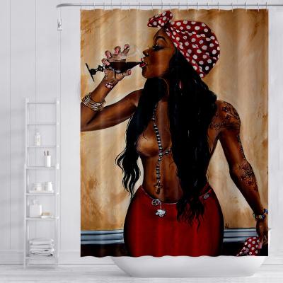 China Viable New Design 2022 Custom Made Bathroom Fresh African Girl Cheap Shower Curtain Factory For Hotel And Home Bathroom Shower Curtain for sale