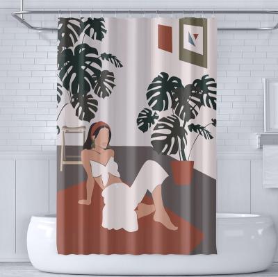 China Bathroom Accessories Maid Hand Painted Shower Curtain Household Hotel Hand Painted Waterproof Polyester for sale