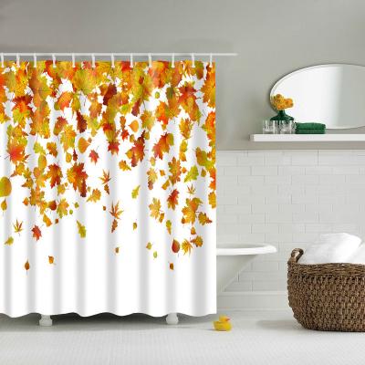 China Durable Colorful Leaves Gold Bathroom Custom Shower Curtain OEM Customized Style Packing Hotel Bathroom Decor Modern Shower Curtain for sale