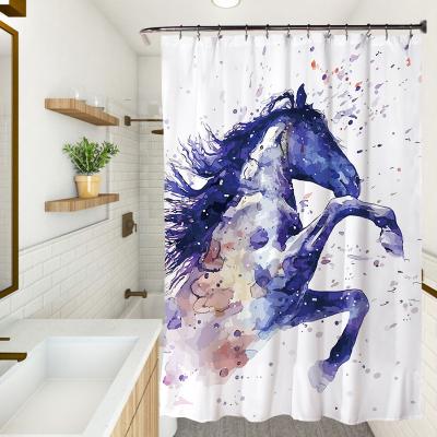 China Customized Viable Size Horse Printed Modern Eco Material Shower Curtain Bathroom Hotel Animals Waterproof Shower Curtain for sale