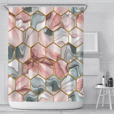 China Sustainable 3D Water Proof Polyester Shower Curtain Geometric Printing Custom Hotel Bathroom Curtain 72x72inch Factory Logo for sale