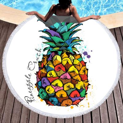 China European and American custom-made printing round pineapple children's round towel beach towel bath towel viable digital mat for sale