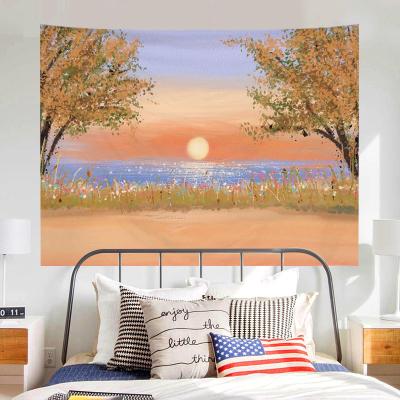 China Custom Printed Golden Leaves Printing Tapestry Beautiful Factory Decoraion Factory Landscape Paintings Manufacturer Polyester Home Decor Wall Hanging Fabric for sale