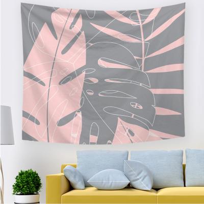 China Beautiful Light Color Gray Leaves Tapestry Simplicity Wall Decoraion Free Sample Pink Hanging Decor Customized Logo 3D Digital Printing Tapestry Plain for sale