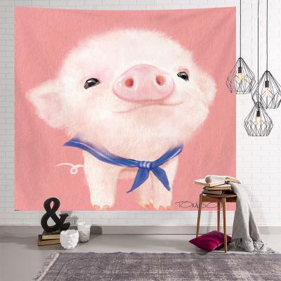 China Custom Tapestry Items Rich Collection Pink Cute Pig Logo Wall Hanging Cloth Multi Factory OEM Printing Simple Custom Tapestry Wall Hanging for sale