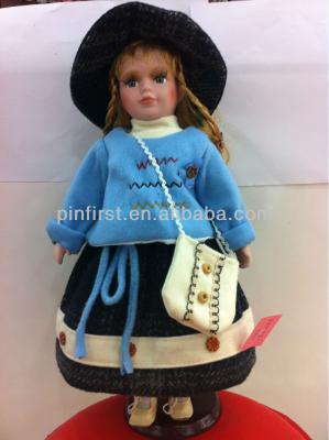 China MODEL TOY Standing Leisure Porcelain 16 inch Dolls with Gray Dress and Fashion Bag for sale