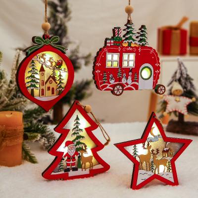 China Christmas Tree Ornaments Wooden Christmas LED Light Hanging Crafts Santa Claus Ornaments Christmas Decorations For Home Kids Gift Hanging Decor Tree for sale