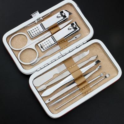 China Pedicure Kit 10 Pcs Stainless Steel Nail Clippers Set Ear Pick Tweezers Manicure Tool Kit With PU Leather Case for sale