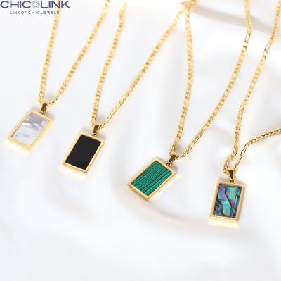 China FASHIONABLE Marone Wholesale Custom 18K Gold Plated Stainless Steel Rectangle Abalone Malachite Onyx Turquoise Shell Pendant Necklaces for sale