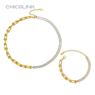 China Color Not Fade Fashion Jewelry Cool Style Stainless Steel Zircon Chain Necklace Luxury U Shaped Horseshoe 18K Gold Plated for sale