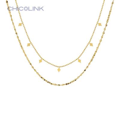 China Color Not Fade Double Layered Stainless Steel Jewelry French Romantic Chain Chocker Necklace Women Geometric for sale