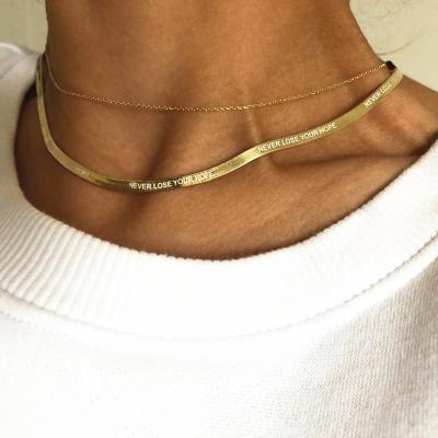 China Romantic Customize Women Engrave Name Jewelry Stainless Steel Gold Plated Chunky Choker 14K 18K Fishbone Chain Necklace Snake Necklace for sale