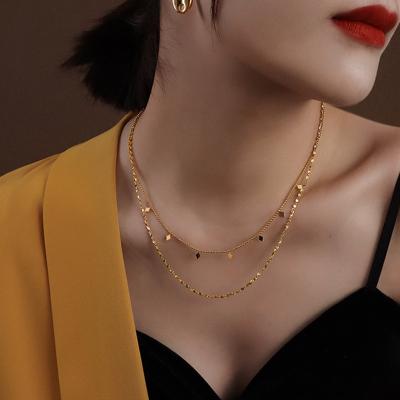 China Color Not Fade 18k Gold Plated Stainless Steel Jewelry Charm Double Layer Rhombic Necklace Necklace for sale