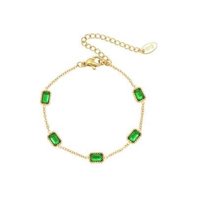 China Color Not Fade CHICOLINK Factory OEM Jewelry Stainless Steel Crystal Zircon Bracelet Fashionable 2022 Goldfilled Bracelet Women Emerald Square for sale