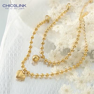 China Color Not Fade CHICOLINK Girls Fashion Bracelet Beads Charm Women Stainless Steel Accessories Bracelet Heart Coins Female Jewelry for sale