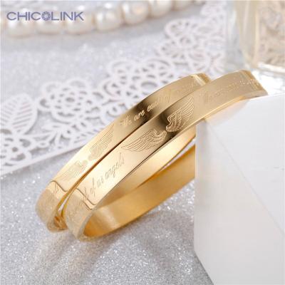 China Color Not Fade Angel Stainless Steel Jewelry Saudi Arabia Fashionable Design 18k Jewelry Bracelet Bangle Gold for sale