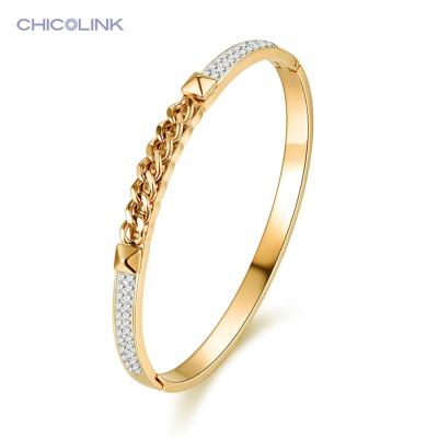 China Color Not Fade Newest Crystal Rhinestones Gold Women Stainless Steel Jewelry Bangle Bracelet From CHICOLINK Manufacturer for sale