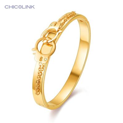 China Color Not Fade CHICOLINK Handcuff Rose Gold Fashion Jewelry 18K Yellow Gold Plated Stainless Steel Bracelets Women Bangles for sale