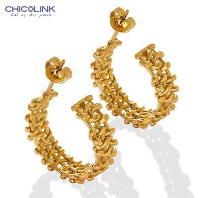 China Color Not Fade CHICOLINK Fashion Jewelry Vintage 18K Gold Stainless Steel C Shape Earrings For Women Weave Braid Design for sale