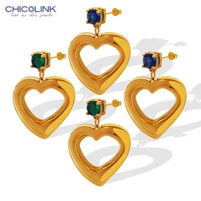 China Color Not Fade Trendy Girls Jewelry From CHICOLINK 316 Stainless Steel Gold Plated 14K Big Circle Wholesale Heart Stud Earrings For Women for sale