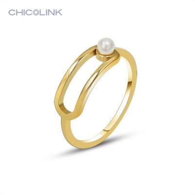 China Color Not Fade Stainless Steel Jewelry 18K Gold Plated 2022 New Ring Women Pearl Geometric Japan Korea Simple for sale