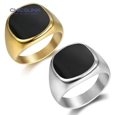 China CHICOLINK Halskette Fashion Jewelry Men CLASSIC Black Enamel Ring Custom Gold Plated Stainless Steel Seal Ring for sale