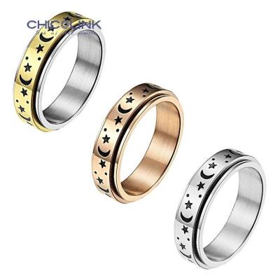 China CHICOLINK Jewelry Moon Star Design Spinner Ring Restoration Annealing Stainless Steel Gold CLASSIC High Quality Rotary Anxie for sale