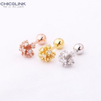 China CHICOLINK FASHIONABLE High Quality Flower Ball Zircon Earrings Helix Tragus Cartilage Piercing 925 Silver Stud Earring Edge for sale