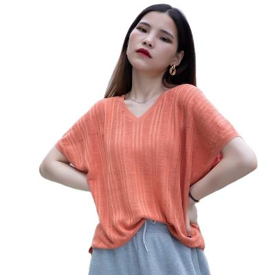 China Anti-wrinkle factory direct sales good quality women's short sleeve knitted pullover tops loose sweaters for sale