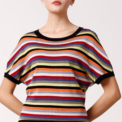 China Spring Good Quality QUICK DRY Spring Silk Colorful Striped Shorts Sheath Casual Knit Plus Size Pullover Women's Sweaters for sale