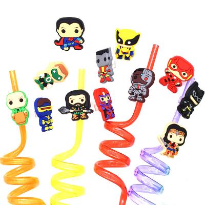 China Wholesale Reusable PVC Charm Custom Superhero Cartoon Straw Classic Bar Topper Accessories Cover For Tumbers 2.5-3cm for sale