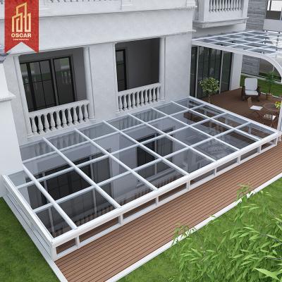 China Customized Modern Widely Used Outdoor Green Houses Conservative Double-hip Design Four-Season Tempered Glass Garden Large Size for sale