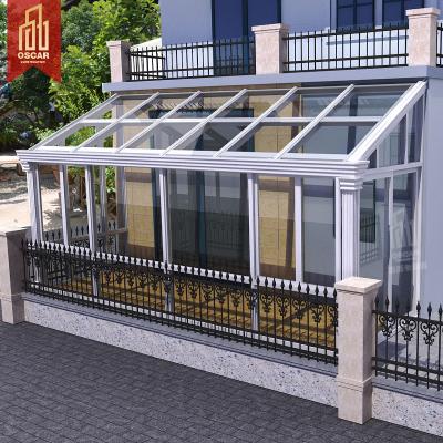 China Cheap Modern Beautiful Garden Roof Preservative Tempered Glass Grade Double Hip Design Prefab Winter House Garden for sale