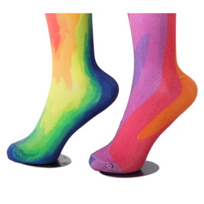 China Factory Wholesale Antibacterial Antibacterial Porcelain Custom Print Socks Iridescent Colorful Tube Crew Socks for sale