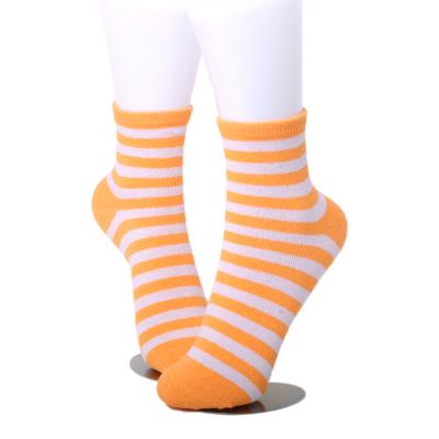 China Custom high quality antibacterial antibacterial casual orange color women striped ankle socks for sale