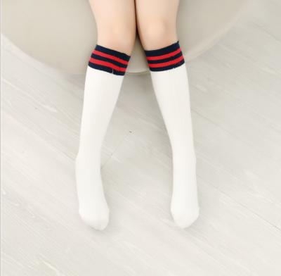 China Custom Kids Antibacterial Knee High Cotton Socks Long For Girls School Tube High Striped Knee Dress Socks for sale