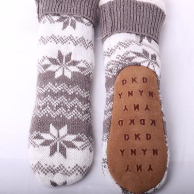 China Antibacterial Anti-slip Non-slip Home Plush Striped Slipper Socks Winter Floor Knitted Thick Indoor Socks for sale