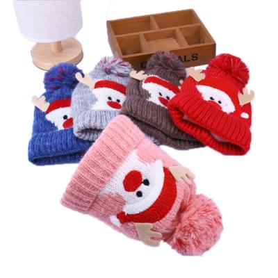 China Wholesale Warm Thick Christmas Striped Striped Hat Pom Poms Beanie Knitting Hat Winter Kids Plush Custom Made For Kids for sale