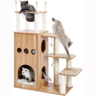 China Cat Tree Modern Cat Tower stocked featuring with fully sisal covering lining luxury posts housings for sale