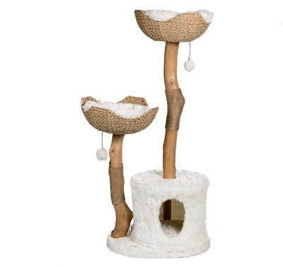 China Modern Luxury Housing Cat Scratching Tree Wooden Cat Real Tree Tower Cat Living Natural Branch for sale