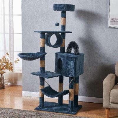 China Sustainable Wooden Cute Cat Scratch Tree Tower House Wooden Cat Tree Houses Cat Tree for sale