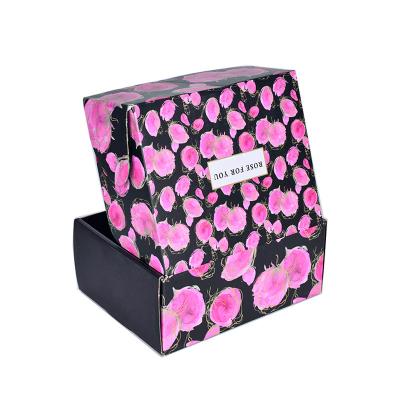 China Logo Flower Black Cardboard Packaging Customized Wholesale Recyclable Quick Resistant Boxes Folding Box For Small Business for sale