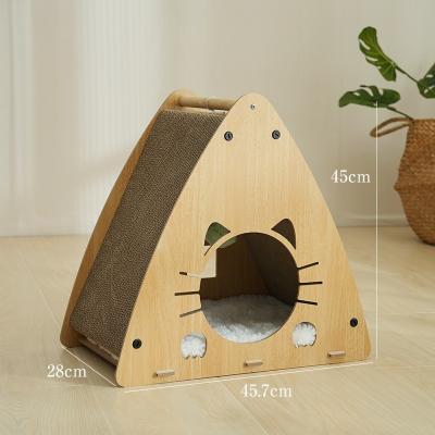 China Stocked Triangle Cat Scratcher Cardboard Multi Shape Corrugated Cat Scratching Board Wooden Cat Scratch Paper Toys for sale