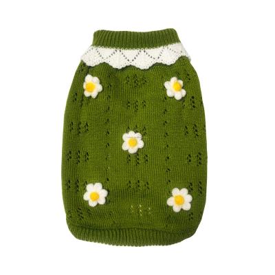 China Viable green knitted sweater with white flowers cat sweater and dog clothes S M L XL for sale