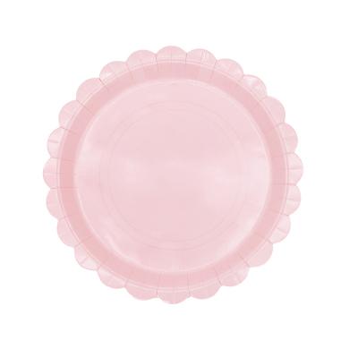 China Disposable Food Cake Plate Disposable Packaging Tray Pink Flower Shape Paper Plates for sale