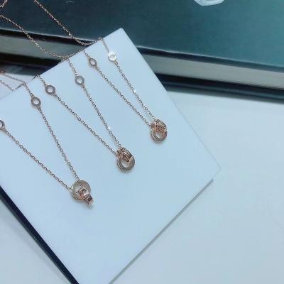 China European and American Double Ring Round Necklace For Girlfriend Fashion Vintage Zircon Necklace To Send Friend Necklace for sale