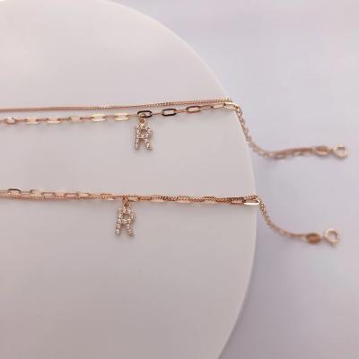 China Wholesale Vintage Double Layer 18k Gold Adjustable Chain Charming 26 Initial Letter Woman Design Bracelets for sale