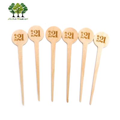 China Disposable Round Head Wooden Coffee Stirrer / Stick With Silk Printing Logo for sale